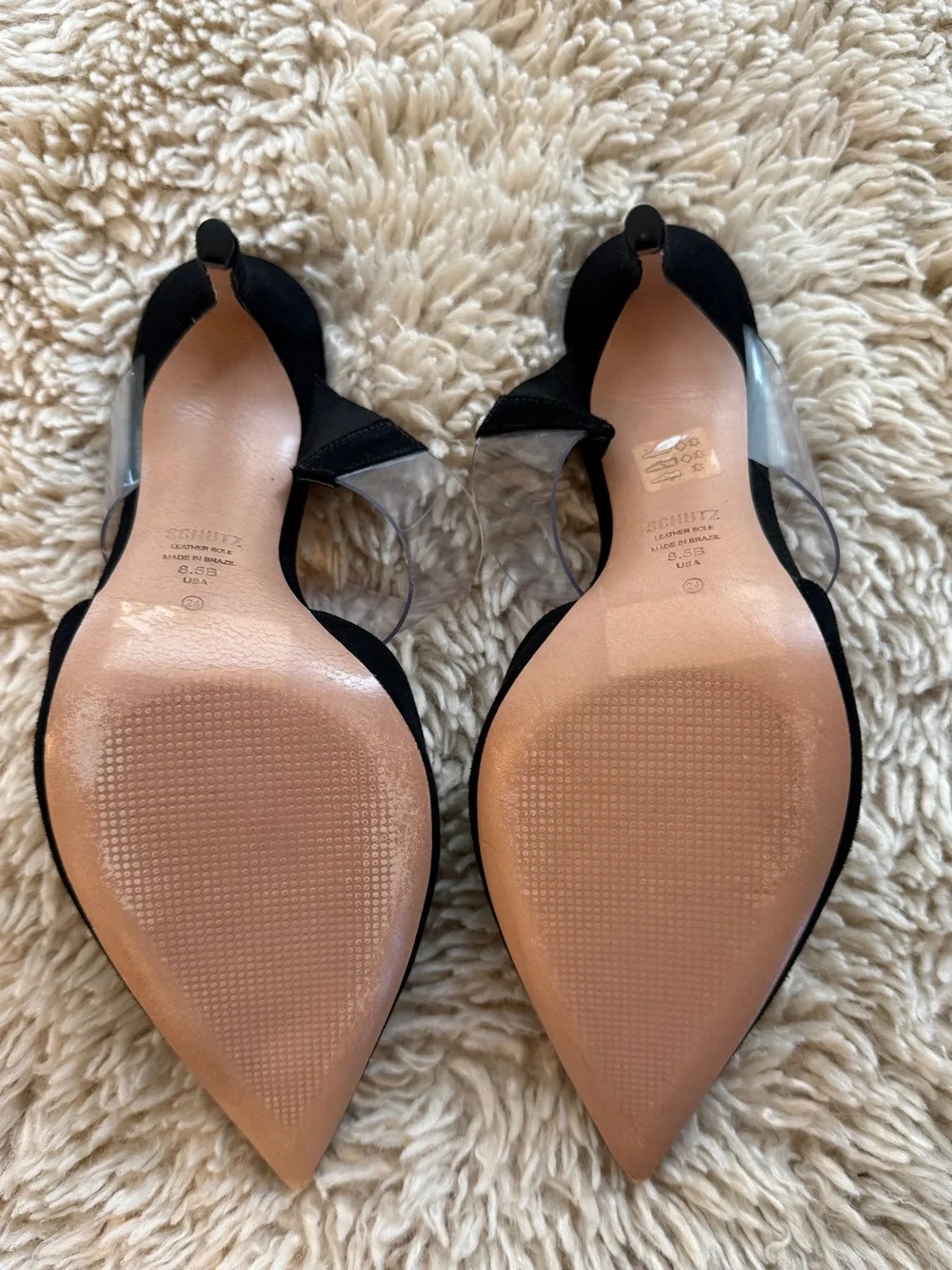 SCHUTZ stiletto pointed toe mule with clear strap 8.5